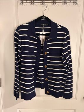 Merokeety Navy & White Striped Knit Top